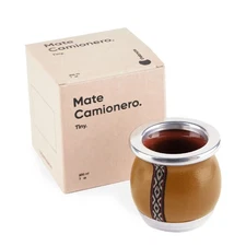 [Premium Yerba Mate Cup (Mate Gourd) - Crafted Ceramic Teacup - Brown Leather...