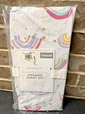 Pottery Barn Kids TODDLER Rainbow Cloud Organic Sheet 3 Pc SET Pink Purple NEW