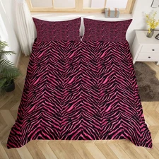 Pink Zebra Skin Duvet Cover Queen Size Africa Wildlife Bedding Set Black Grey...