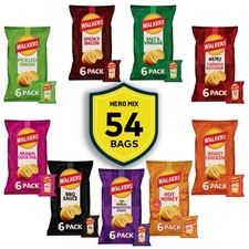 Walkers Crisps Salt & Vinegar Worcester Prawn Chicken Smoky Bacon Bundle 54 Bags