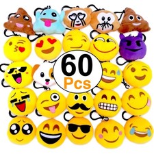 60 Pack Mini Plush Emoticon Keychain Mini Pillows Key Ring for Event Party Fa...