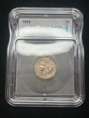 SASA 1859 Copper Nickel Indian Head Cent ICG Au55 Details