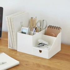 Large Capacity Desk Organizer with Drawer & Bookshelf | Multi-Function Pen Holde