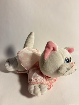 Vintge Pound Puppies Purries Kitty Cat Stuffed Plush White With pink dress Tonka