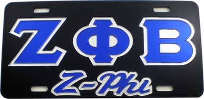 Zeta Phi/&Phi; Beta Z-Phi Outline Mirror License Plate [Black/Blue/Silver - C...