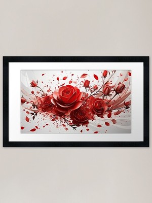 Rose Red Foral Explosion 32 Gerahmtes Gerahmtes Wandbild Poster Leinwanddruck Bild