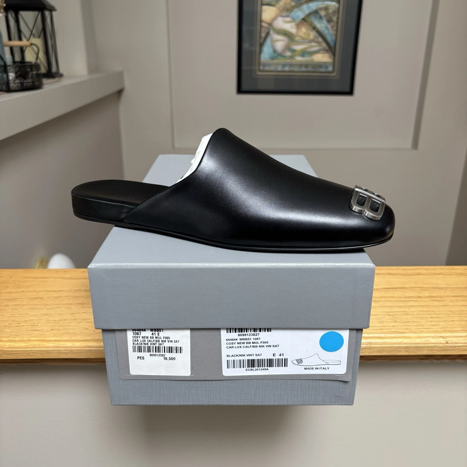 Balenciaga — Balenciaga Black Leather BB Icon Mule Loafers - 41 EU - $950 - New - Authentic