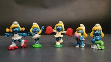 Set of 5 Vintage 1980S Smurfette figurine in various Activities and Outfits.
