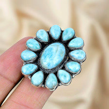 925 Sterling Silver Ring Natural Larimar Gemstone Ring Silver Statement Ring