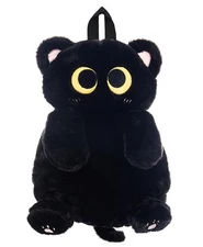 Girls Black Cat Plush Backpack – Stuffed Animal Cat Bag with Adjustable Strap...