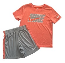 Boys Nike Dri-FIT 2 Pc Set Shirt  Shorts Orange Gray Size 5 NWT
