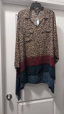 Slim Factor By Investments Woman Animal Print Blouse NWT Tunic Top Leopard Large