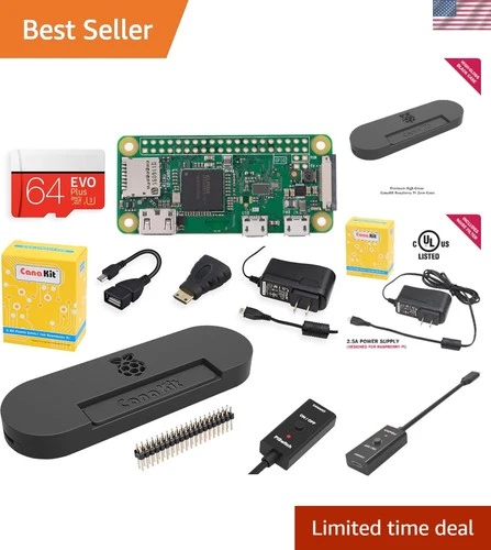 Wireless Raspberry Pi Zero W MAX Starter Kit with Black Case - 64GB