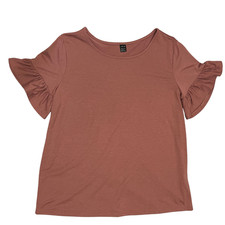 SHEIN Dusty Rose Ruffle Sleeve Top Women's Size L Short Sleeve Casual Blouse