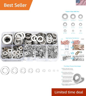 #ad 304 Stainless Steel Washers Assortment Kit 800 Pcs in 9 Sizes for Home Use $11.99