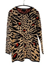 Vintage 80s Escada Laurel Animal Print Wool Knit Sweater and Skirt Set Sz S
