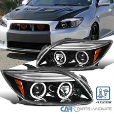 Pearl Black Fits 2005-2010 Scion tC LED Halo Projector Headlights Head Lamps L+R