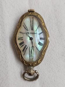 Vintage Old England Gold Plated Mother Of Pearl  15mm One Jewel Not Running 