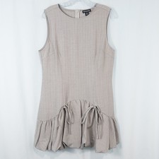 Pinstripe Racer Bubble Hem Mini Dress Sz 10 Taupe Drop Waist Corporate Coquette