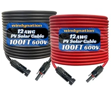 WindyNation 12 AWG PV Solar Cable Pair, 100ft Black + 100ft Red, Photovoltaic