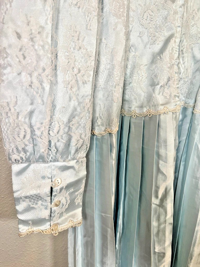 Vestido Victoriano Pradera Azul Encaje Estilo Cottagecore Pionero Teatro Disfraz S/M