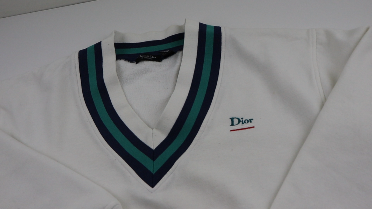 Vtg Christian Dior Cricket Rugby Sweater Mens L/XL V-Neck Preppy
