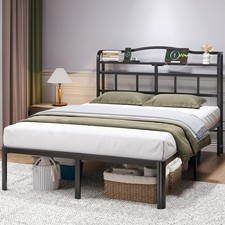 Full Size Bed Frame - Storage Headboard with Charging Station, 14 Inch Sturdy...