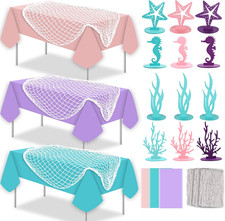 6 Pcs Fish Net Decorative Tablecloth Set, Ocean Waves Plastic Tablecloths Cotton