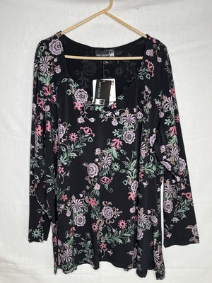 Anthony Original Black Floral Blouse Colorful Lined Long Sleeve Size  3X New