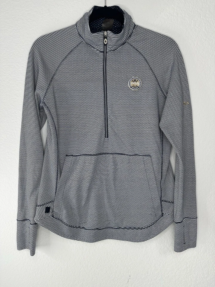 Pullover Kate Lord PGA Tour Golf Cuarto Cremallera Para Mujer Mediano Azul Marino Blanco Rayas Foto 3 de 4