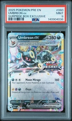 2025 POKEMON PRE EN-PRISMATIC EVOLUTIONS SURPRISE BOX EXCLUSIVE UMBREON EX PSA 9