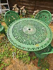 green, Victorian style cast metal garden table with 4 chairs