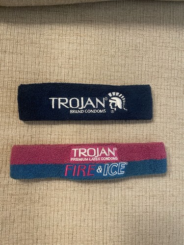 Trojan Brand Condoms Promo Merch Headband Sweatband Funny Rare Fire & Ice Used