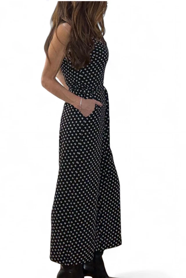 NOVO COM ETIQUETAS MICHAEL KORS | TAMANHO 0 | Macacão cropped vintage boho preto ponto fatiado osso  - Imagem 2 de 4