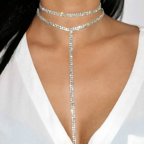 Silver Tone Double Row Diamante Choker 