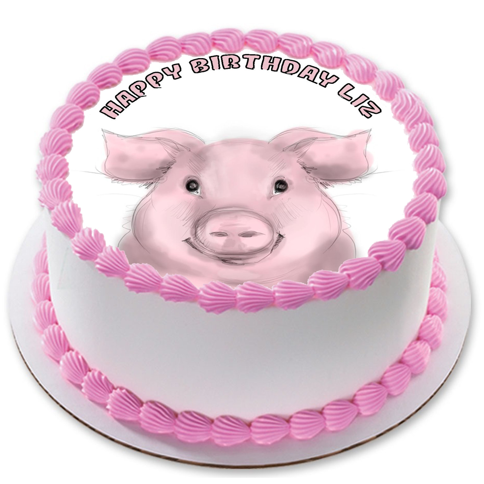 PIG 7.5"" ROUND ICING EDIBLE PREMIUM CAKE TOPPER 19CM DIAMETRE D2