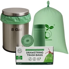 Trash Bags 100% Compostable Durable Garbage Bags 3, 8, 13 & 30 Gallon 0.67 Mil