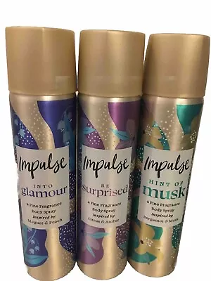 Impulse Body Sprays Deodorant 3 x 75ml Be Surprised Ladies Girls Fragrance