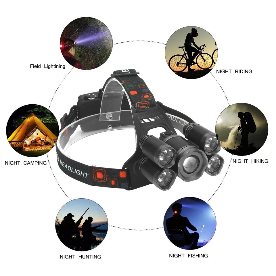 Linterna Frontal Diadema LED 5x T6 8000 Lm Impermeable Entrega 48/72h d360 - Imagen 4 de 4