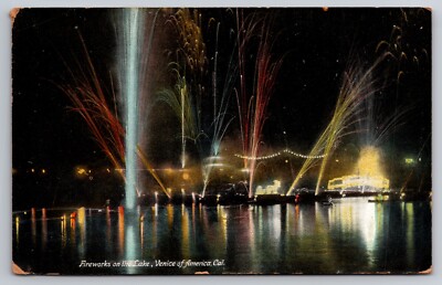 Fireworks on the Lake Venice of America California 1910 Postcard