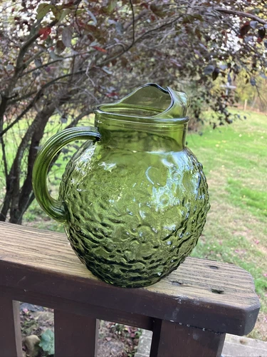 Vintage Anchor Hocking Milano Green Ball Pitcher No Chips or Cracks