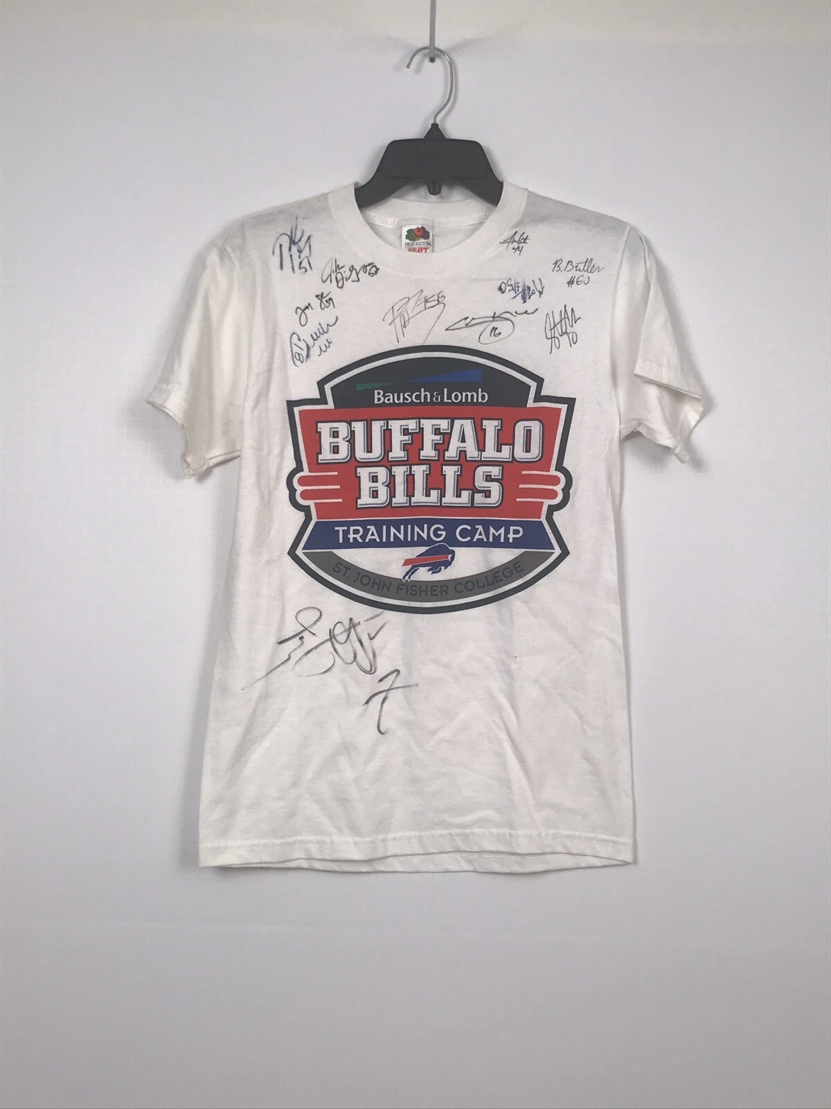 buffalo bills training camp white t shirt signed small nfl football collectible