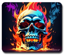 Flaming Hell Skull - Mouse Pad / PC Mousepad - Gothic Horror Death Skeleton Gift