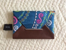 Nwt~pineda Covalin~envelope Clutch~tuck Flap~silk~brown Leather~inside Pocket