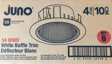 6 Pack Case Juno Contractor Select 14 WWH White Baffle Trim Ring 4in. 10cm.