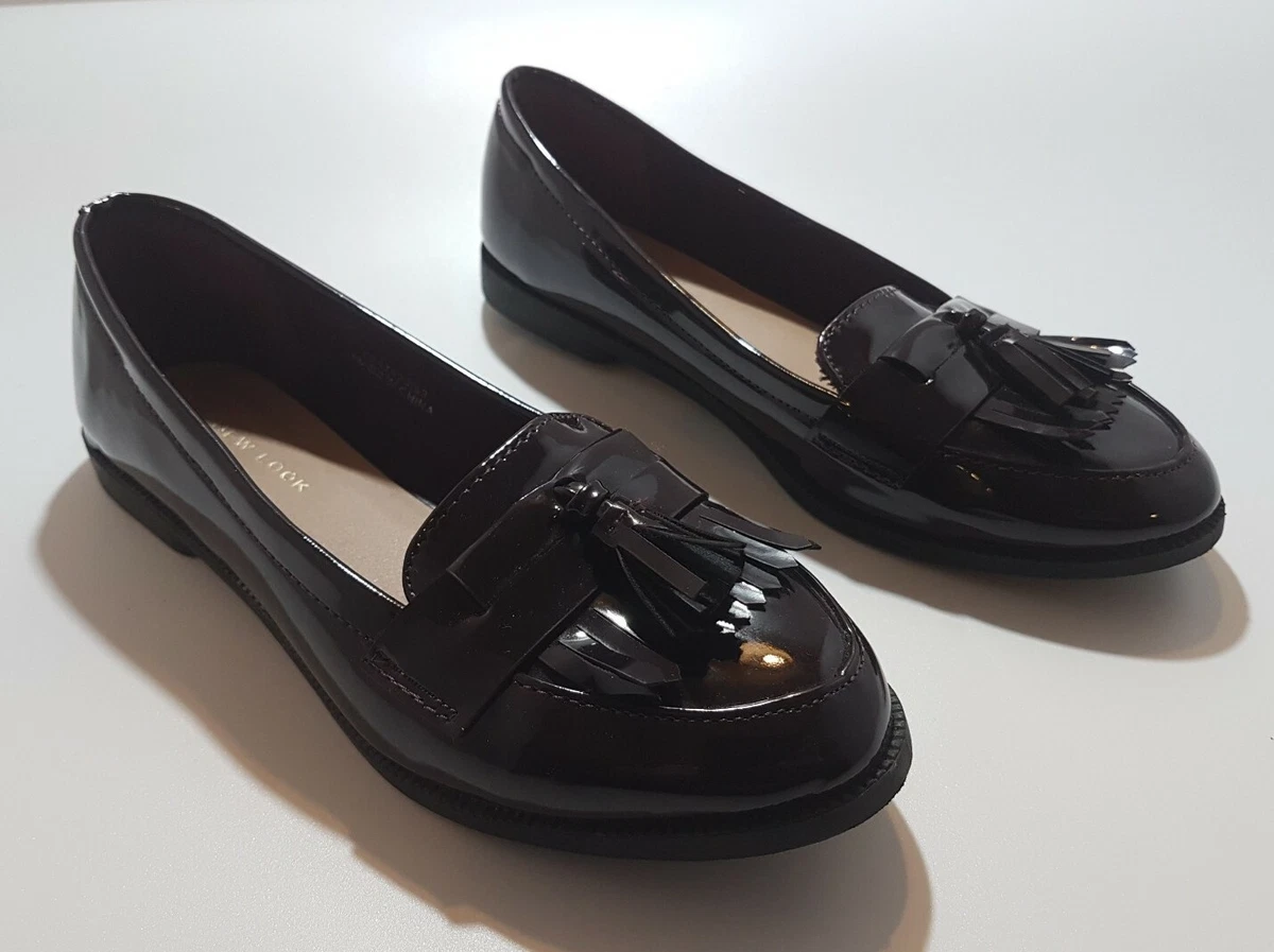 NEW LOOK Purple Patent Leather Flat Slip on Shoes Size UK 4 Euro 37 US 6