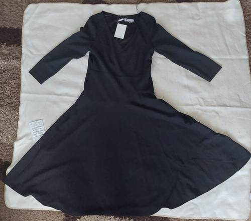 Gina Bacconi Moos Krepp Kleid gefüttert Mieder schwarz Gr UK 14 asymmetrischer Rock - Bild 5 von 10
