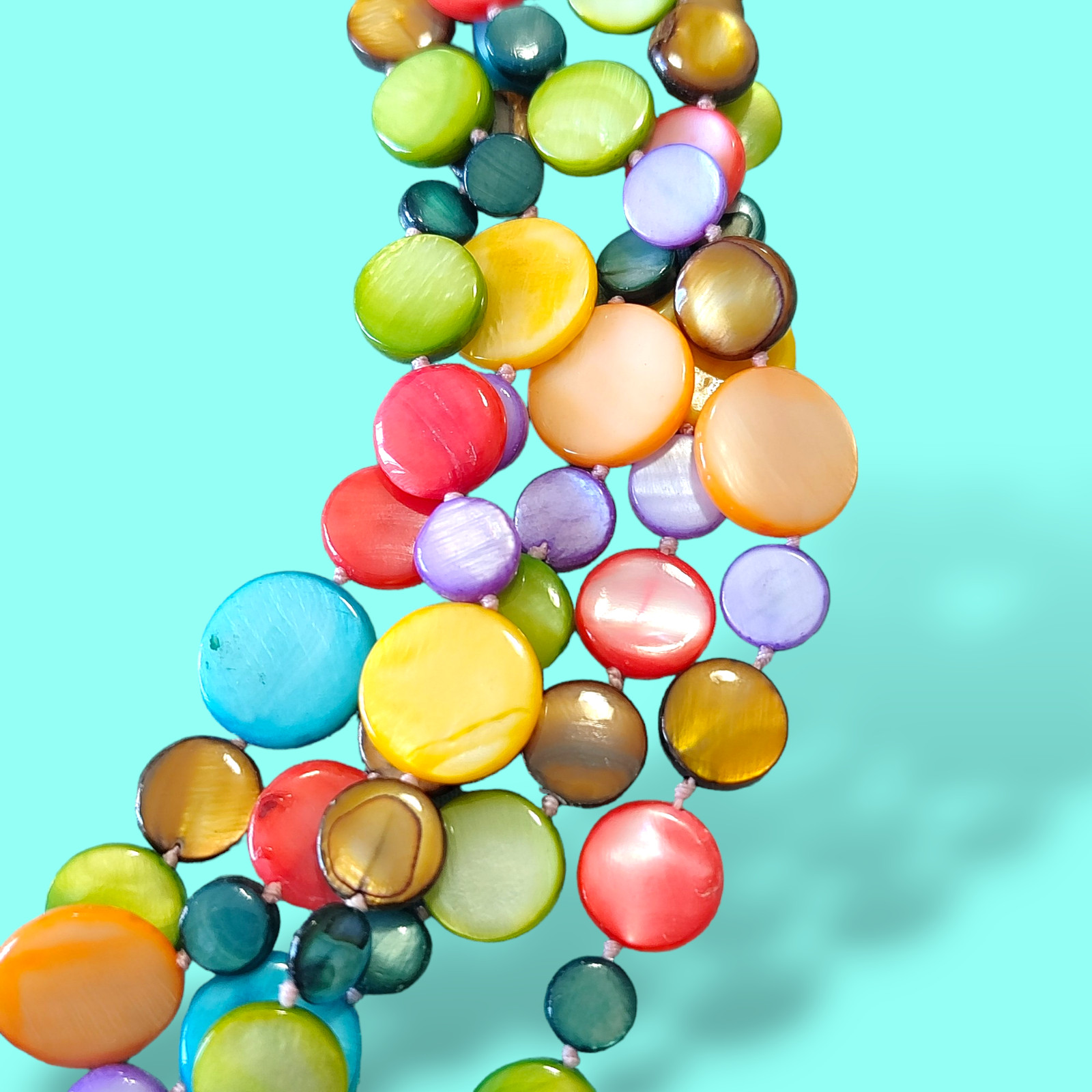 Colorful Rainbow Dyed Shell Disk Multi Strand Nec… - image 3