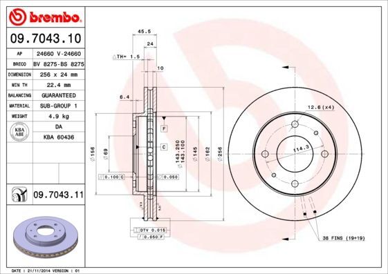 2X Brembo 09.7043.11 Bremsscheibe FüR Mitsubishi Proton-image