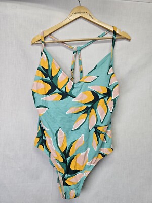 Kona Sol Size 20W Teal Floral Print Womens Swimsuit Medium Coverage One Piece